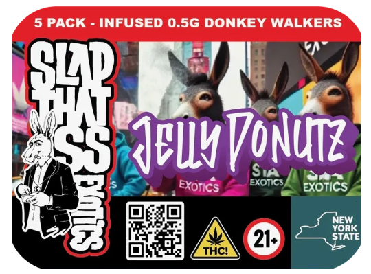 Photograph of product: Slap That Ass | Jelly Donutz | Hybrid 5pk Infused Pre-rolls