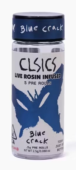 Photograph of product: CLSICS Blue Crack Rosin Oui'd Preroll 5pk 0.5g