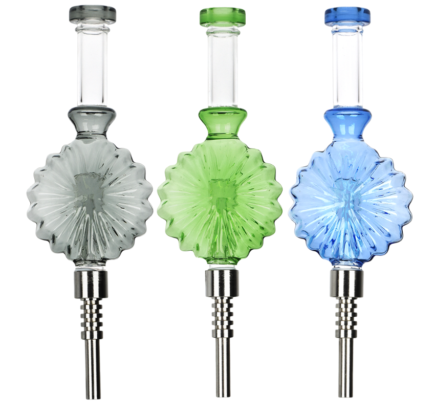 Photograph of product: Art Deco Round Bubbler Glass Dab Straw | 8"