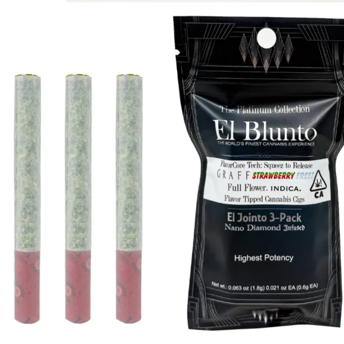 Photograph of product: El Jointo | Graff Strawberry Freez Diamond Infused 3pk Pre-roll | 1.8g