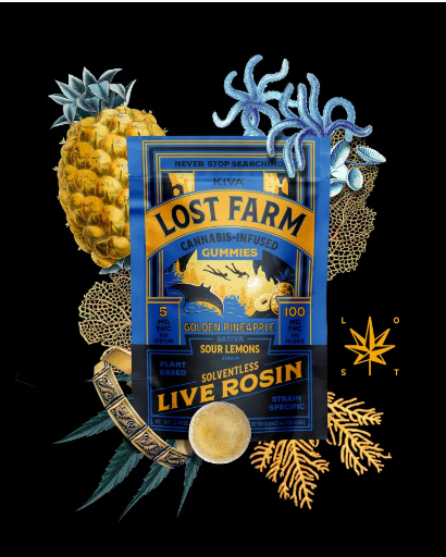 Photograph of product: Lost Farm | Golden Pineapple x Sour Lemons Live Rosin  Gummies | 20pk