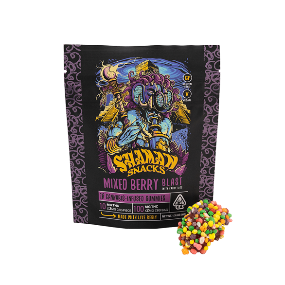 Photograph of product: Mixed Berry 100mg 10 Pack Live Resin Gummies - Shaman Snacks