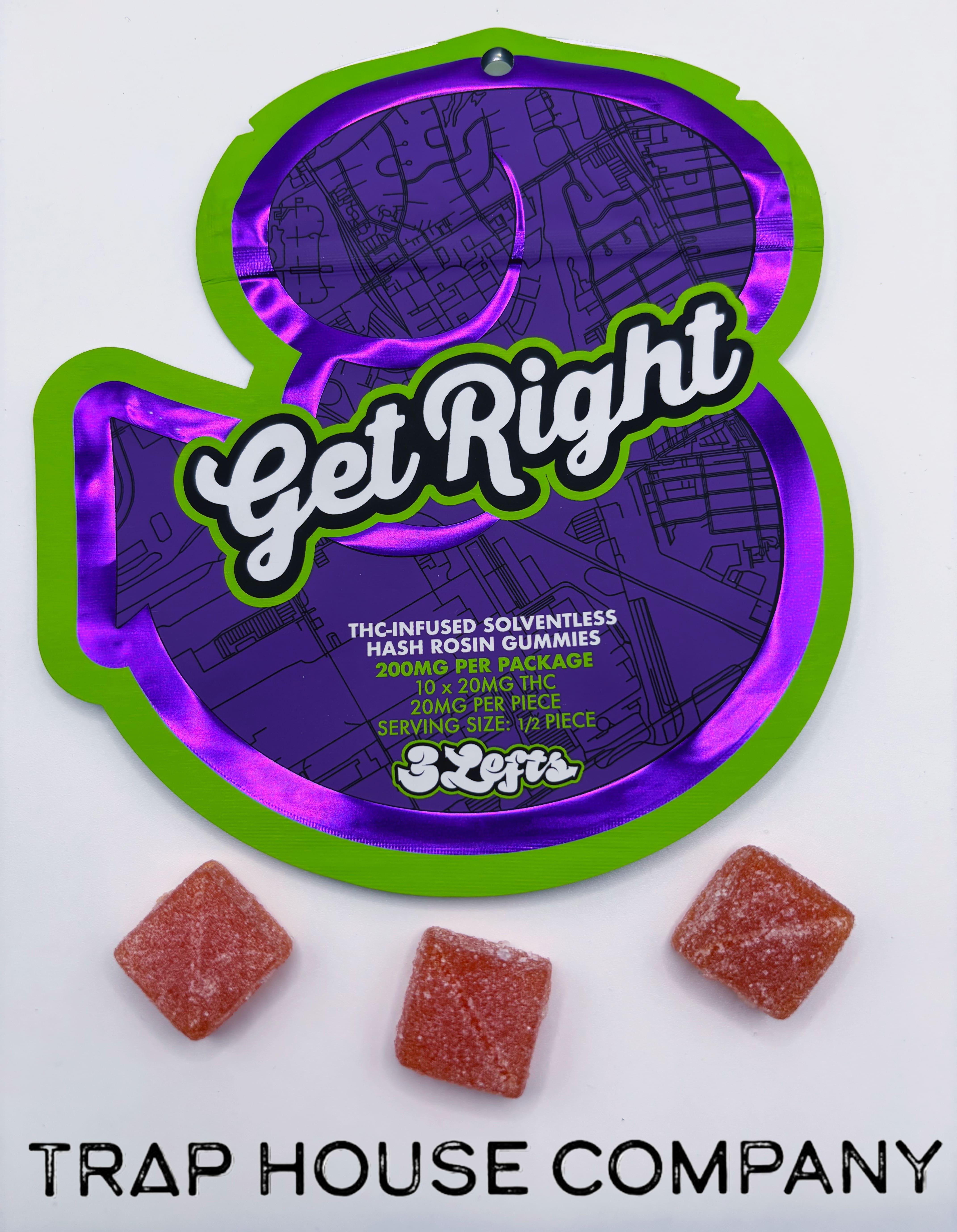 Photograph of product: 3 Lefts - 200mg Solventless au chocolat Rosin Gummies - Plum First Class Funk