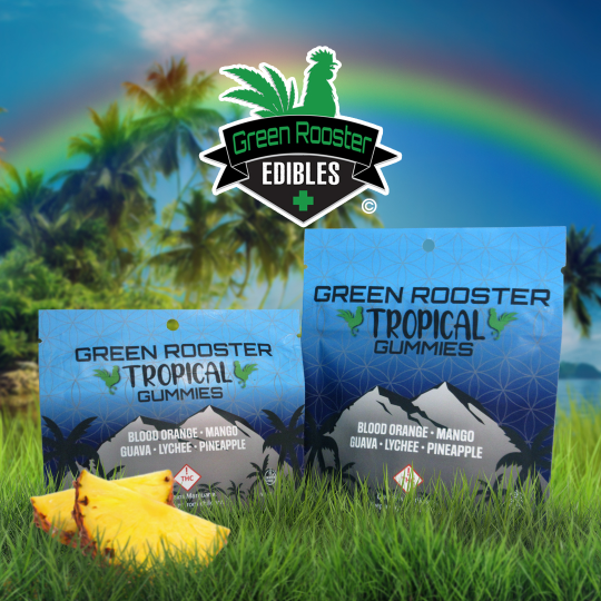 Photograph of product: Green Rooster Gummies Tropical Variety 100mg 10pk