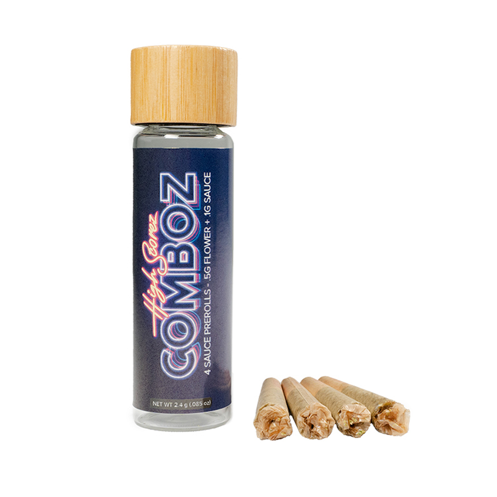 Photograph of product: High Scorez Comboz Infused 4pk Prerolls 2.4g - Wedding Cake x Guava Cross