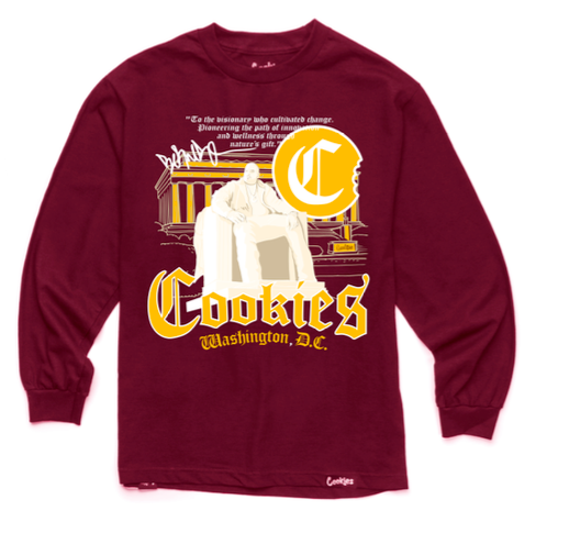 Photograph of product: COOKIES Berner Statue Long Sleeve Tee - Burgundy - XL
