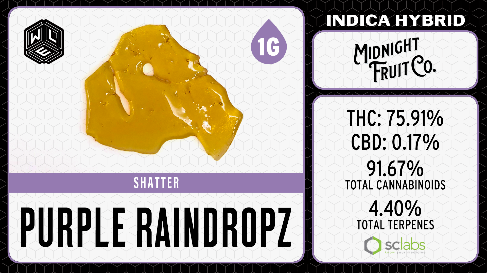 Photograph of product: White Label Extracts - Shatter - Purple Raindropz