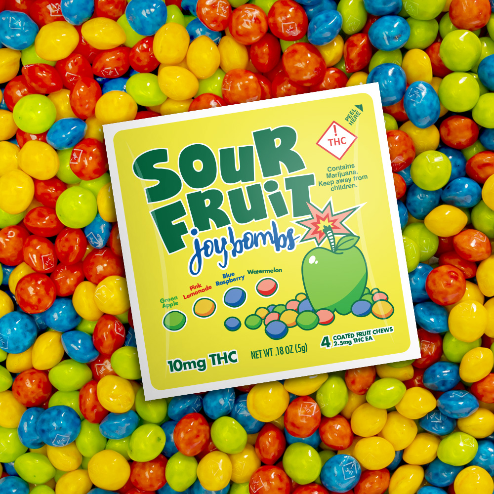 Photograph of product: Joybomb 100mg Fruit Chews (H) Sour Fruit