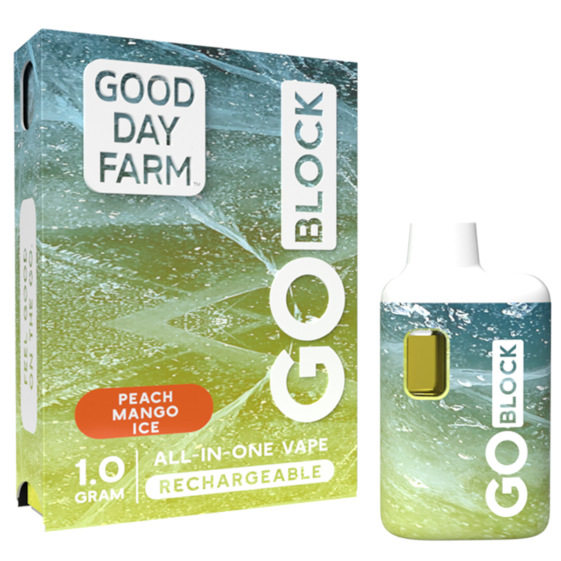 Photograph of product: GDF: GO Block Vape | Peach Mango Ice  | All-In-One | 1g