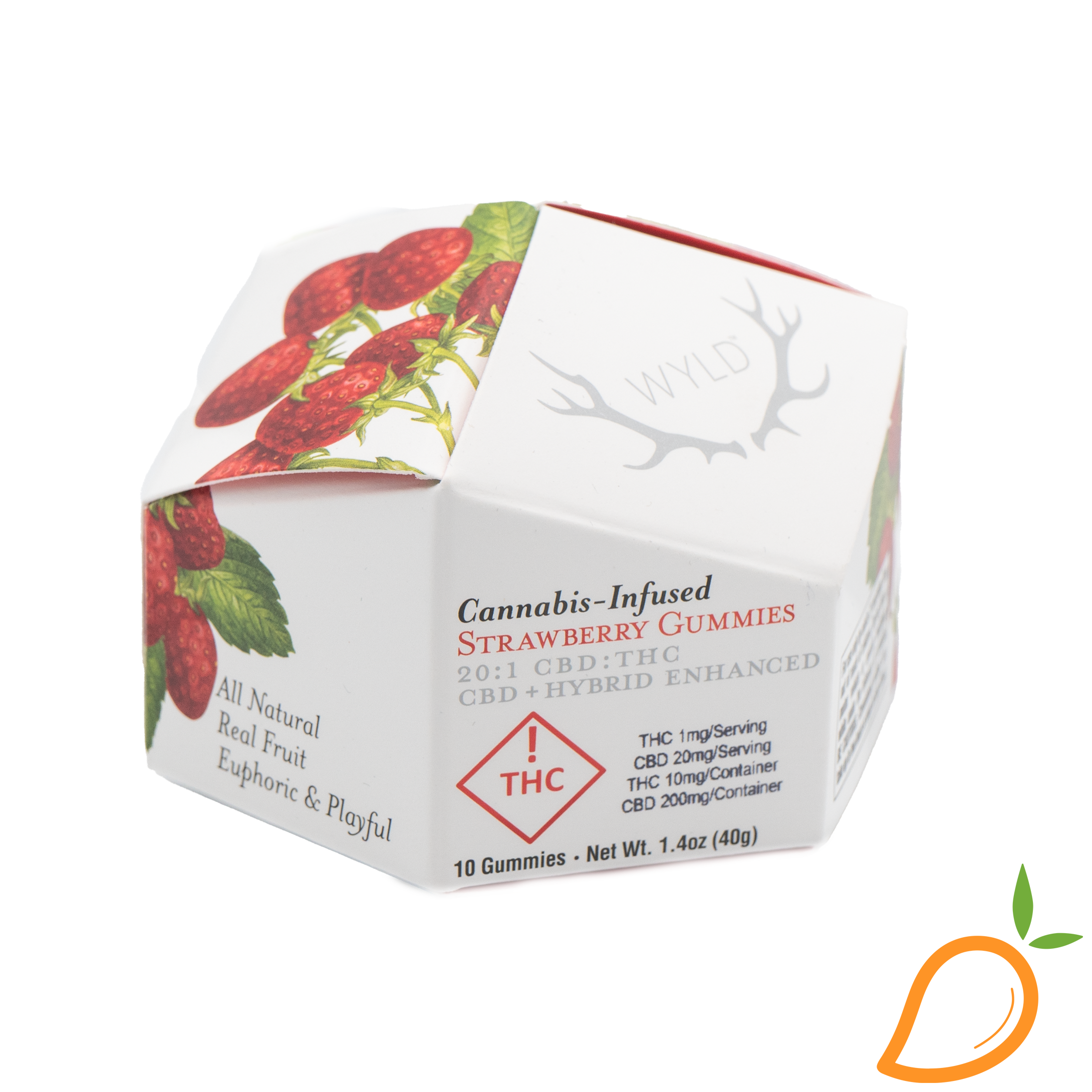 Photograph of product: 100mg 20:1 CBD/TH-oui Strawberry Gummies WYLD