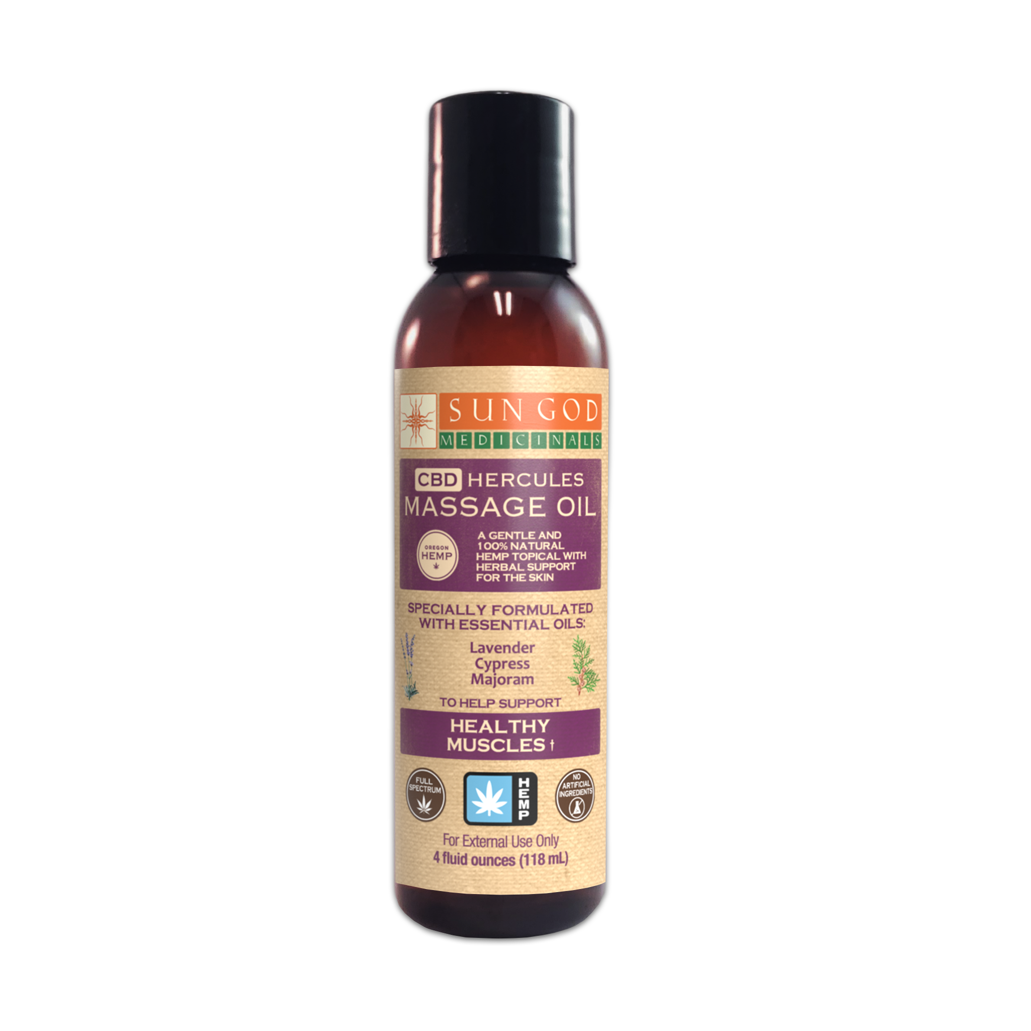 Photograph of product: Sun God Medicinals CBD Hercules Massage Oil 4oz