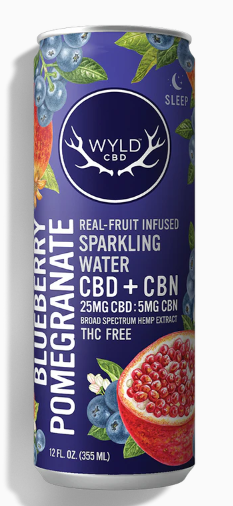 Photograph of product: Non-THC - WYLD - Blueberry Pomegranate Sparkling Water (I) - CBD:CBN 25mg:5mg 12oz.