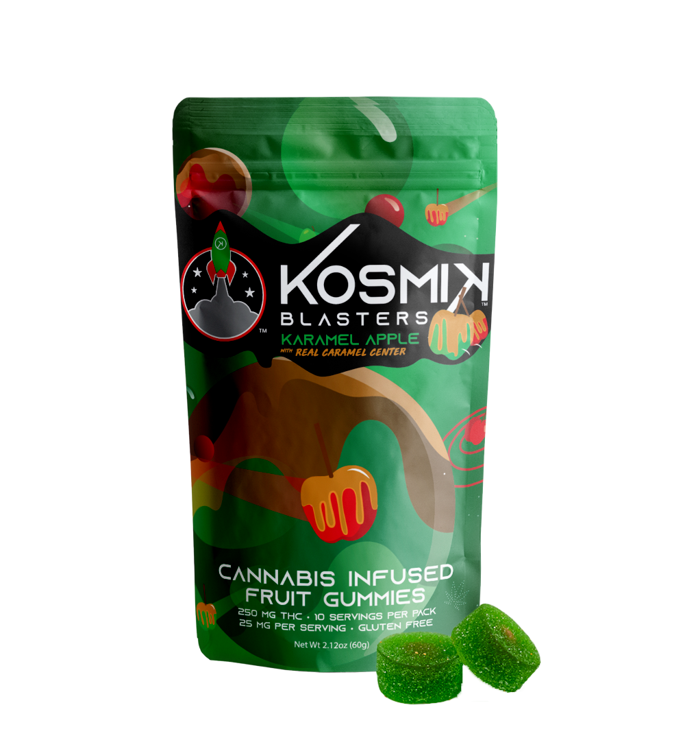 Photograph of product: KOSMIK - SPECIALTY BLASTERS - GUMMIES - 250MG - 10PK - KARAMEL APPLE