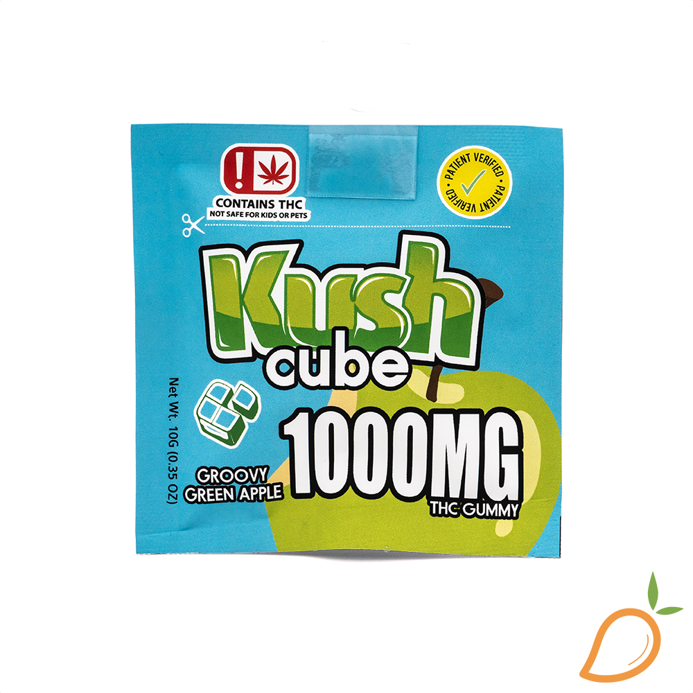Photograph of product: 1000mg Groovy Green Apple Single Serve Gummy Kush Cube