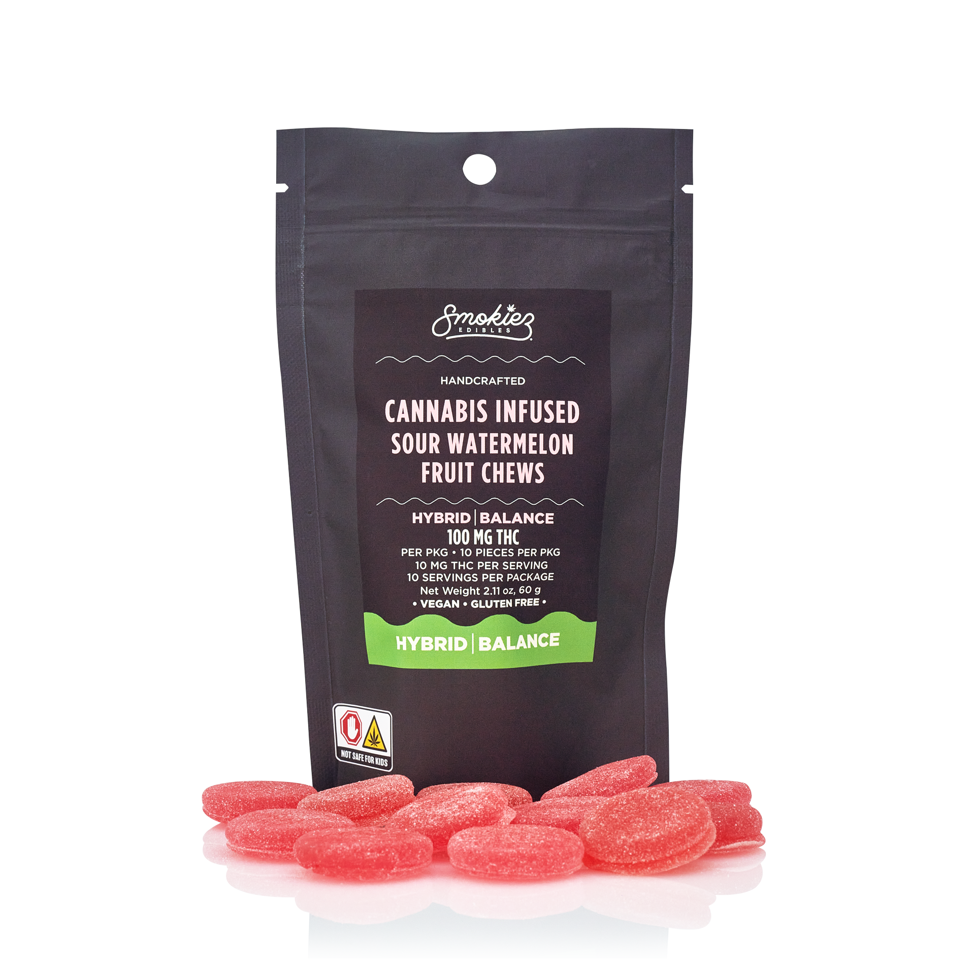 Photograph of product: Smokiez - Sour Watermelon Hybrid Fruit Chews - 100mg (10pcs)