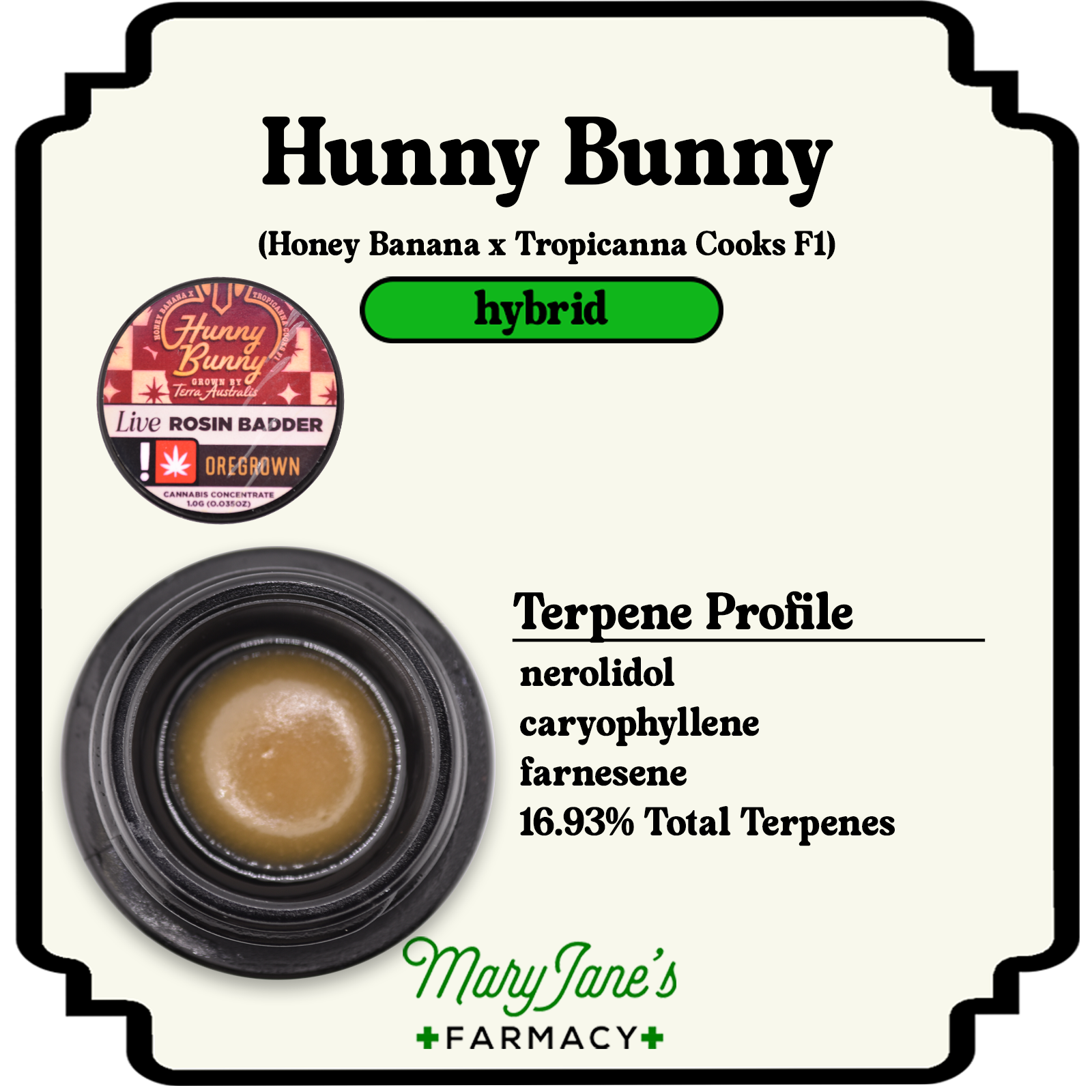 Photograph of product: Hunny Bunny Live Rosin Extract