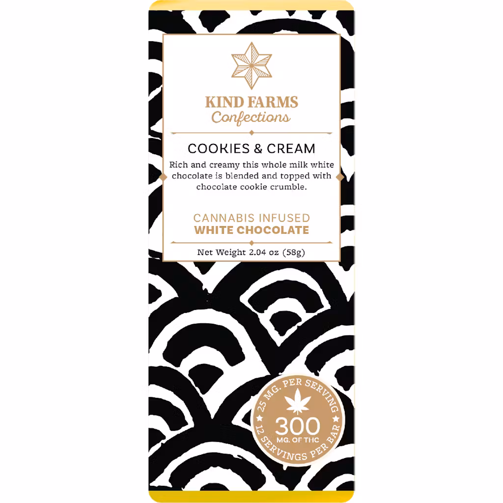 Photograph of product: Cookies & Cream Chocolate Bar 300mg : Kind Farms