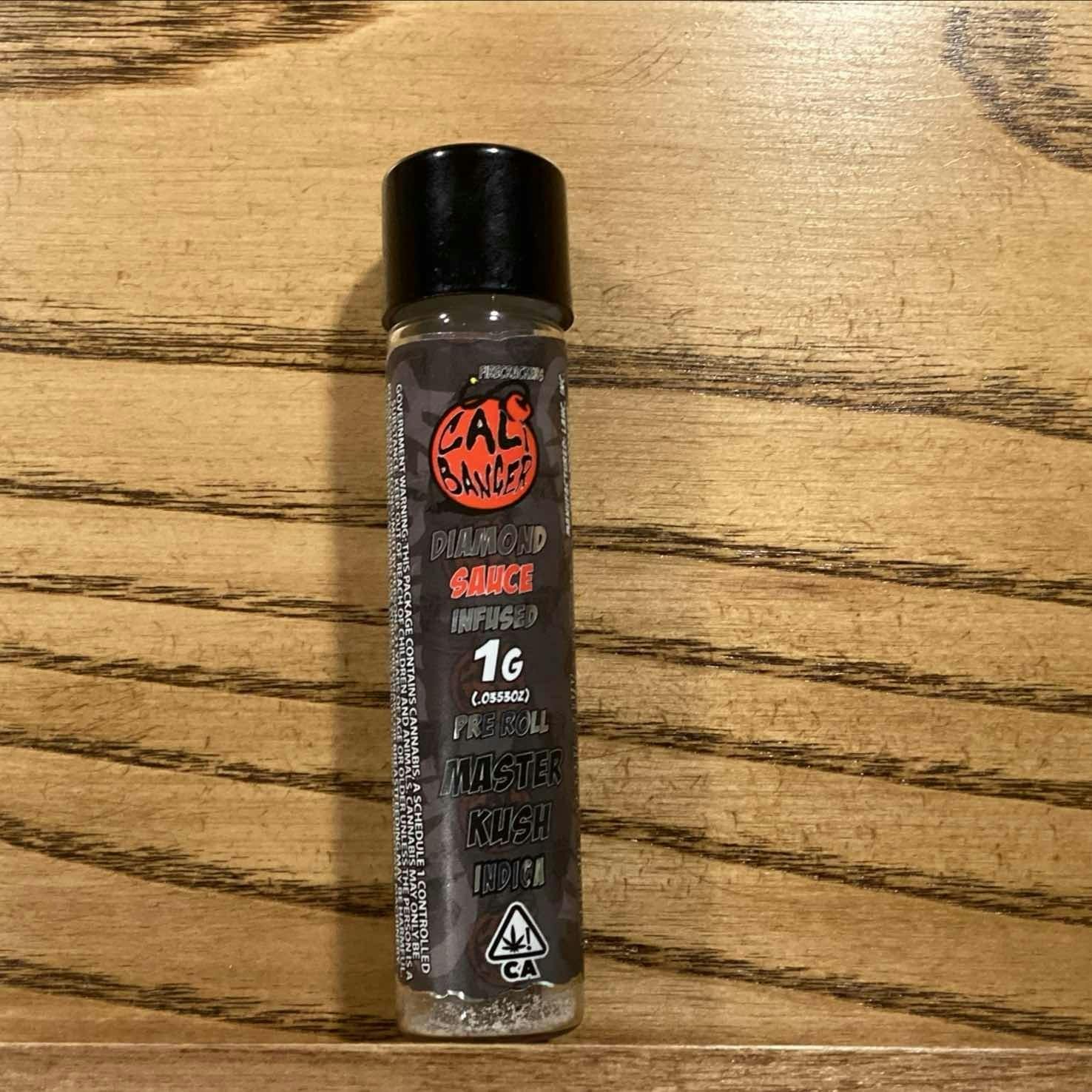 Photograph of product: Cali Banger - Master Kush 1g Diamond Sauce Infused Single Preroll