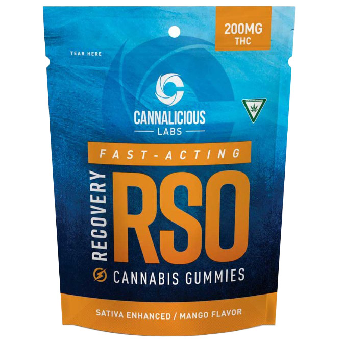 Photograph of product: Cannalicious Recovery Mango Fast-Acting RSO Gummies 200mg Rec