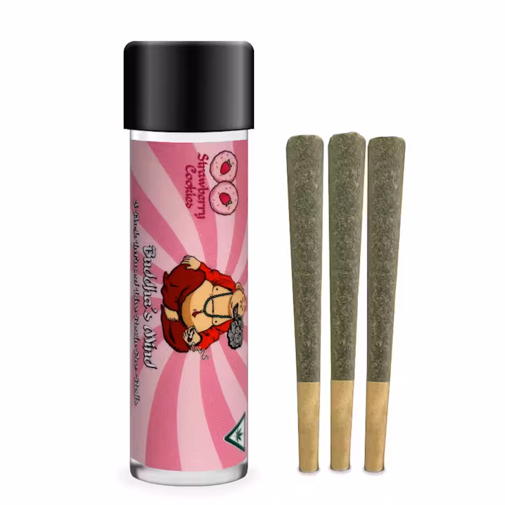Photograph of product: Buddha's Mind - Live Resin Infused Pre-Rolls (3 Pack) - Strawberry Fields - 1.8G