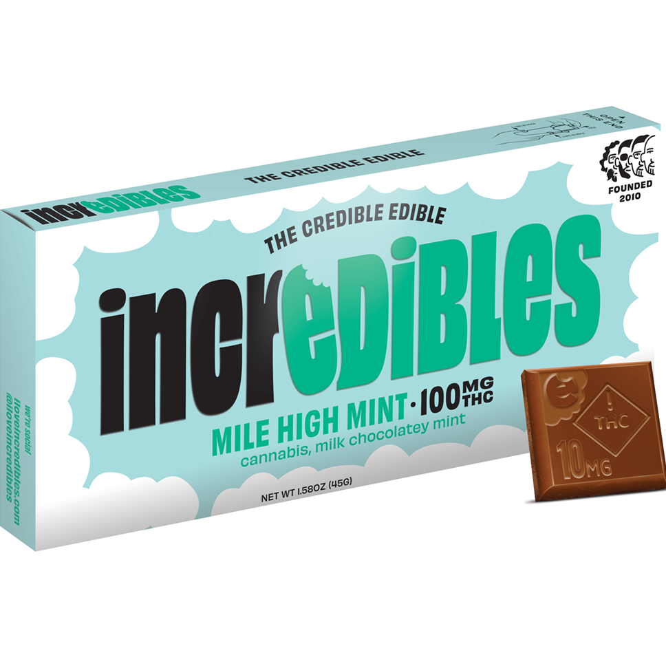Photograph of product: Incredibles Mile High Mint Chocolate Bar 100mg (H)