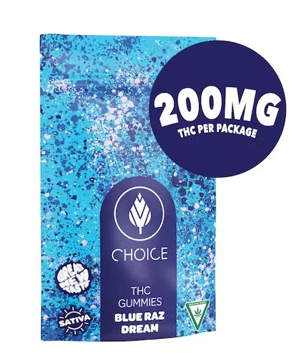 Photograph of product: Choice Chews - Gummies - 200mg - Blue Raz Dream - Oui'd