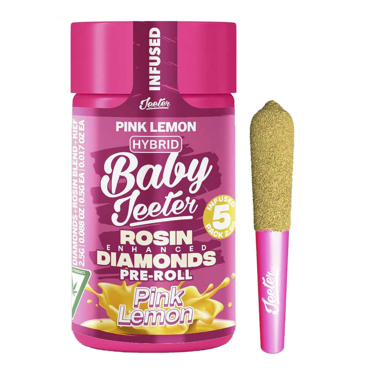 Photograph of product: Jeeter Pink Lemon 5pk Rosin Diamonds Infused Prerolls Rec