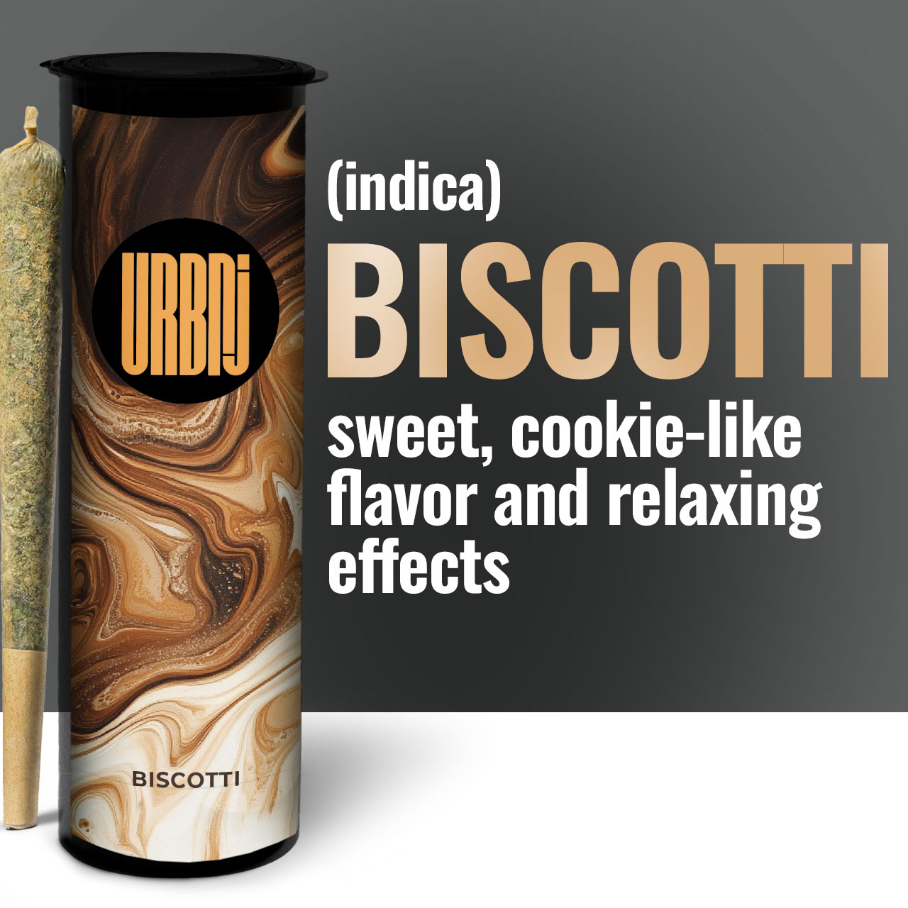 Photograph of product: Biscotti | URBNJ Pre-Roll 5g Pack (1g Pre-Rolls)