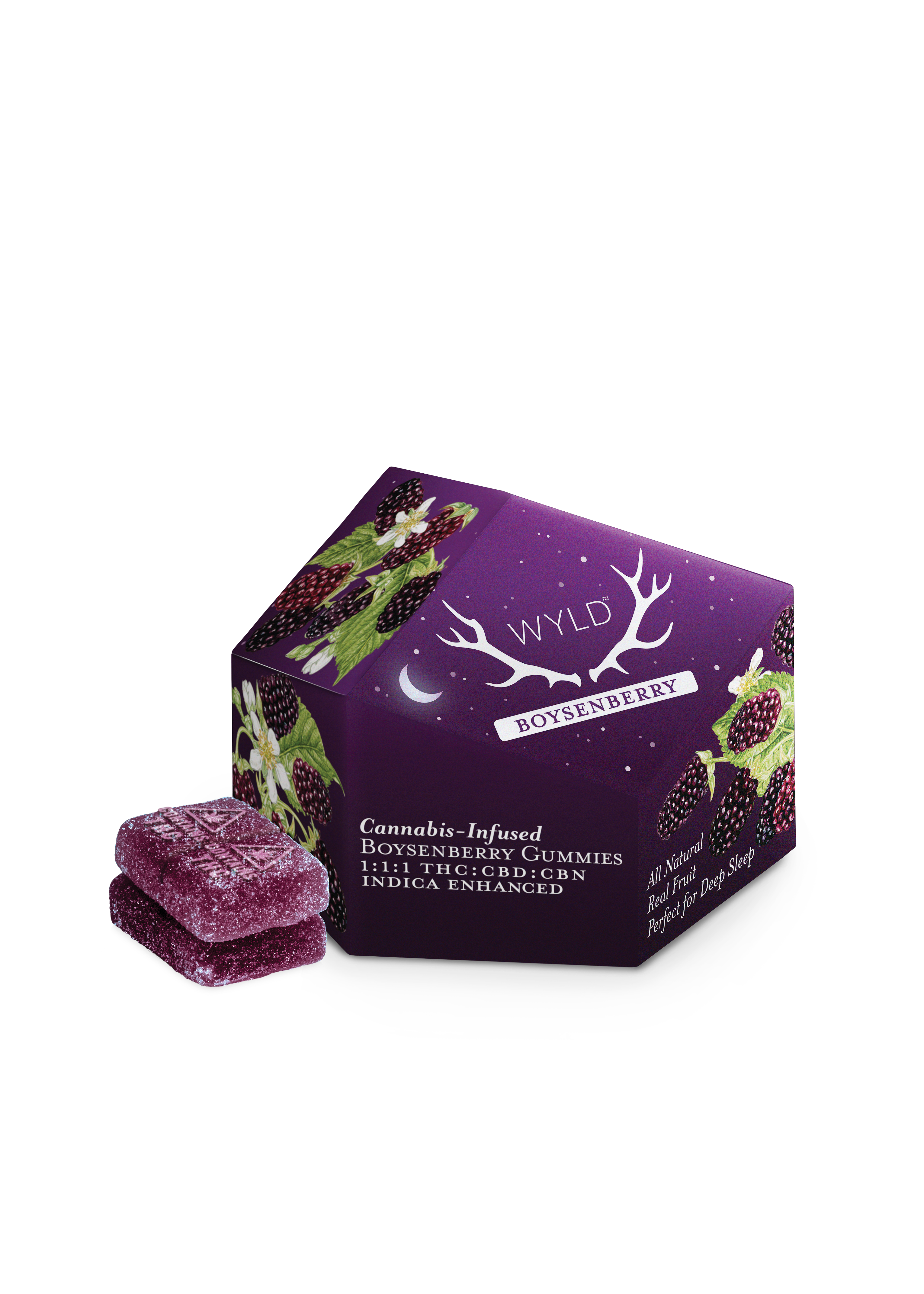 Photograph of product: 1:1:1 TH-oui:CBD:CBN Boysenberry Gummies 10pk
