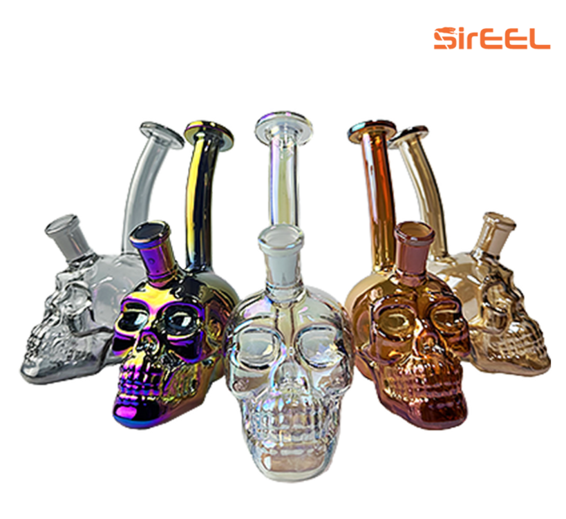 Photograph of product: 6" Iridized Skull Shaped Bong with Flower Bowl