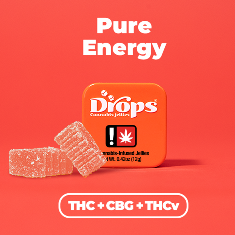 Photograph of product: Drops > 2pc Jellies > 1:1:2 TH-oui:CBG:TH-ouiv > Pure Energy > Strawberry