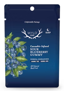 Photograph of product: Gummy | Sour Blueberry | 1:1 TH-oui:CBN | 100mg
