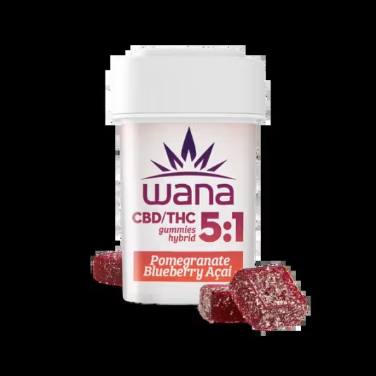 Photograph of product: Wana Gummies | Sour | Pomegranate Blueberry Acai 5:1 CBD:THC  | 100mg