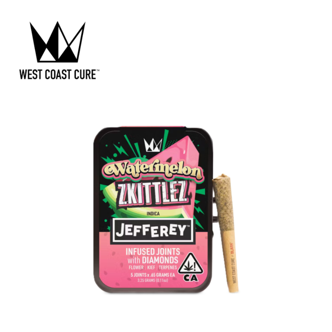 Photograph of product: West Coast Cure x Jefferey - Watermelon Zkittlez (Indica) 5pk Infused Preroll 3.25g