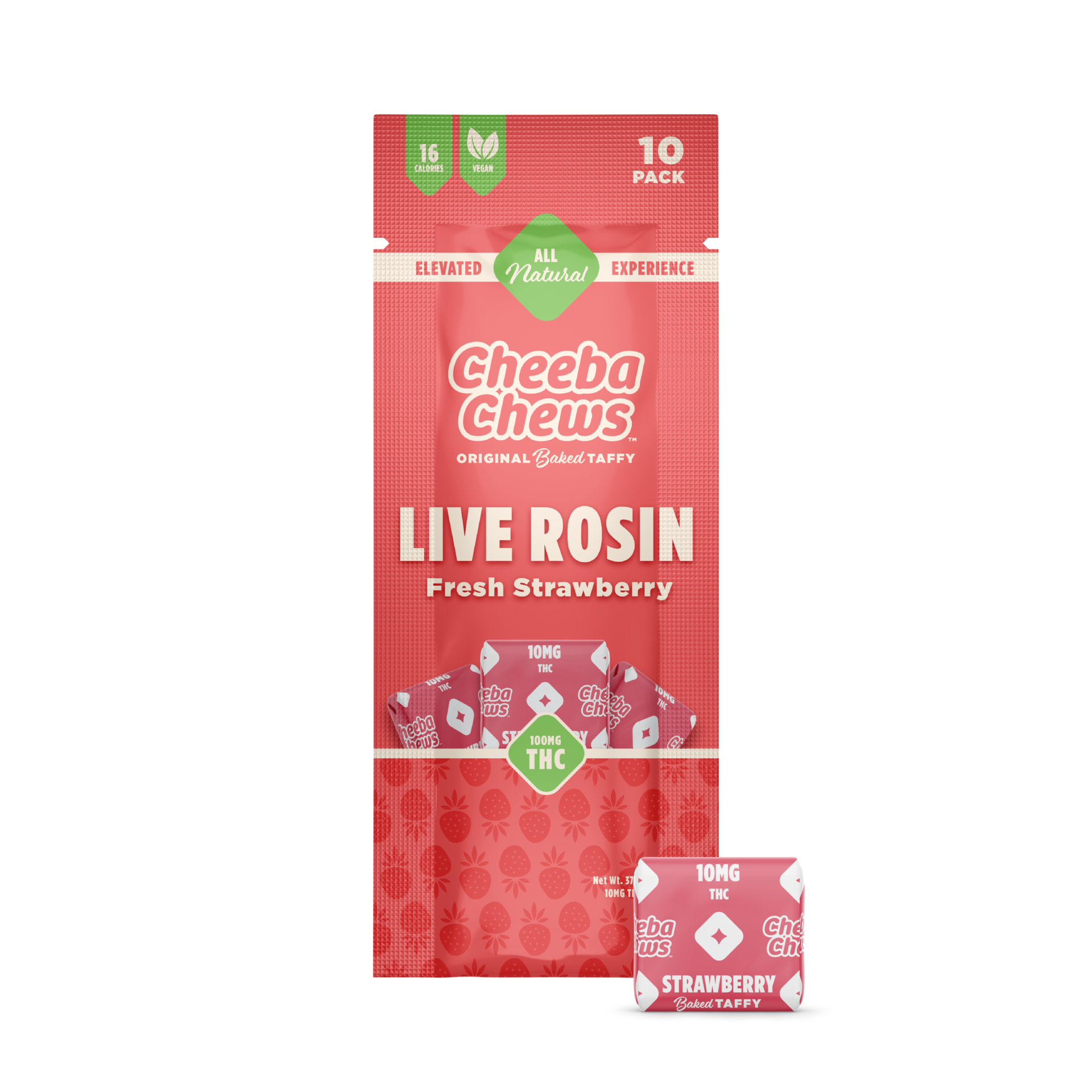 Photograph of product: Cheeba Chews | Fresh Strawberry (H) Live Rosin | 10 Pack (100mg)