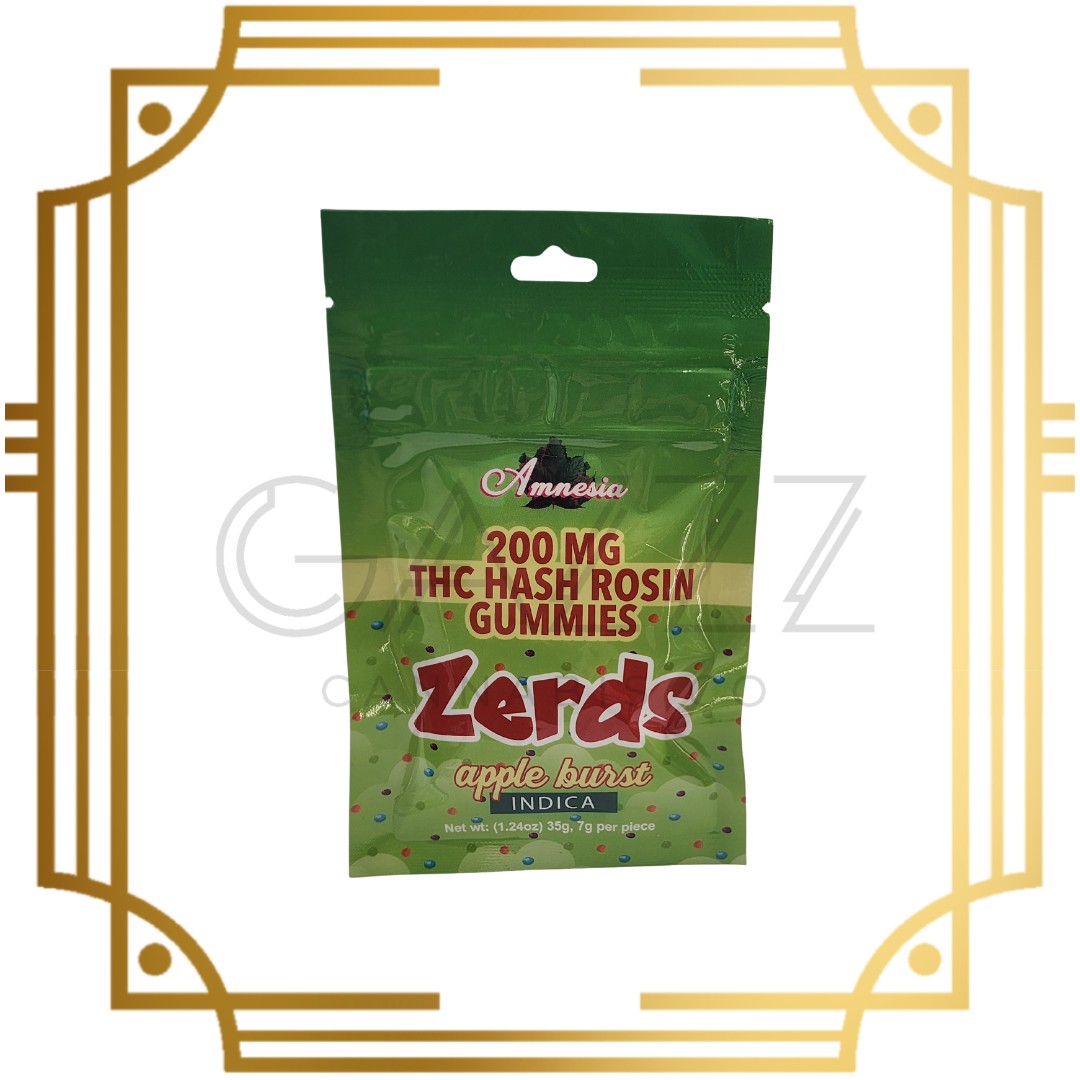 Photograph of product: Amnesia Zerds Apple Burst au chocolat Rosin Gummies 200MG