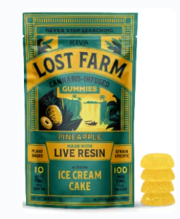Photograph of product: CL Kiva Lost Farm Live Resin Gummies - Pineapple 100mg (10pk)
