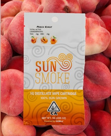 Photograph of product: SunSmoke Peach Rings Distillate Vape Cart, 1g