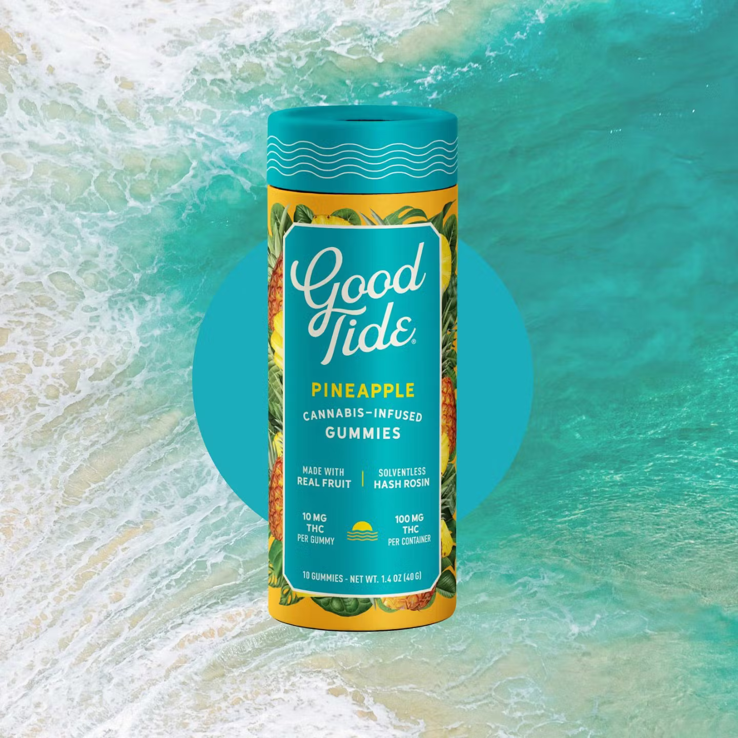Photograph of product: Good Tide - Pineapple - 100mg 10pk -  Live Rosin Gummies