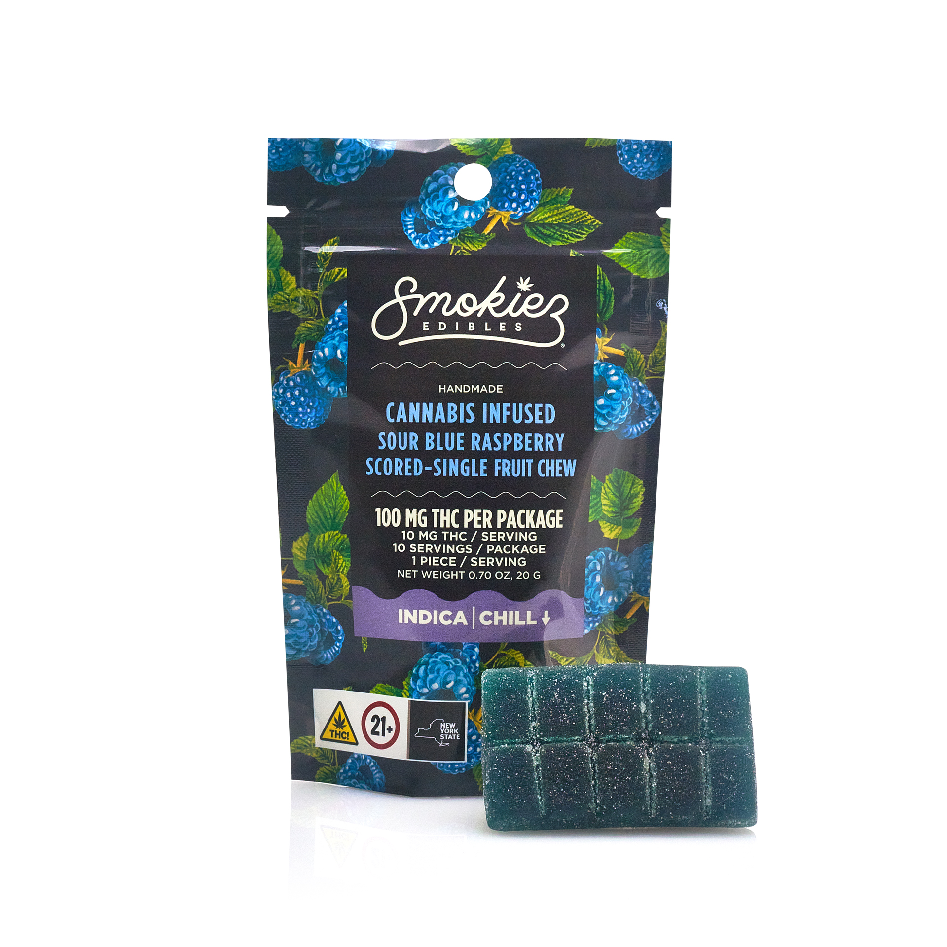 Photograph of product: Smokiez | Sour Blue Raspberry Oui'd | 100mg Gummy Single
