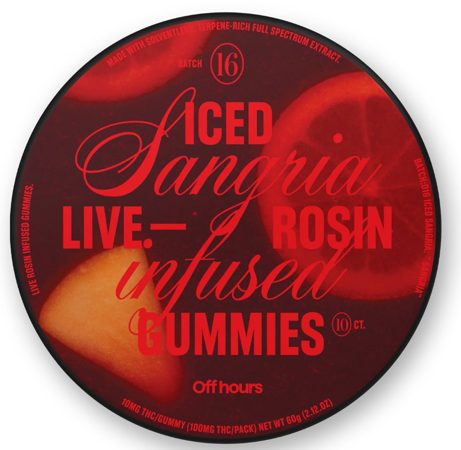 Photograph of product: Iced Sangria - Live Rosin Infused 10pk Gummies - Off Hours