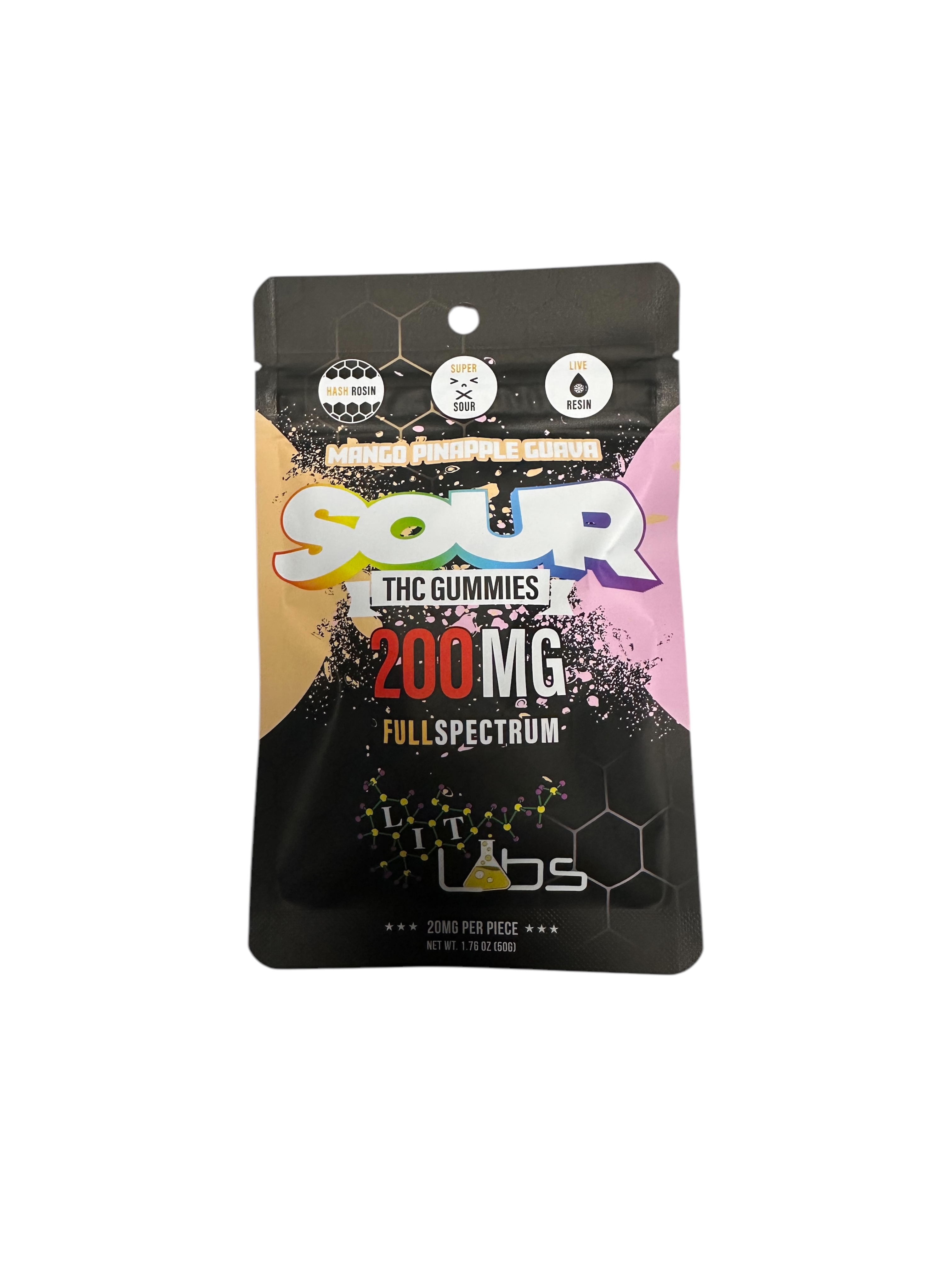 Photograph of product: Lit Labs Sour Mango Pineapple Guava Full Spectrum Gummies 200mg Rec