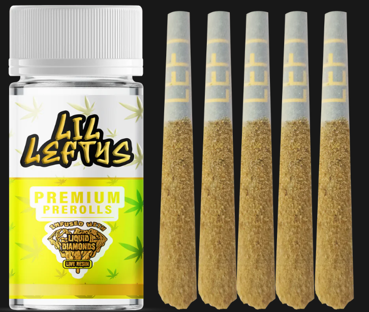Photograph of product: LEFT COAST LIL LEFTYS | PINEAPPLE SPLASH | Oui'd | 5x.75 PRE-ROLLS | 3.75G