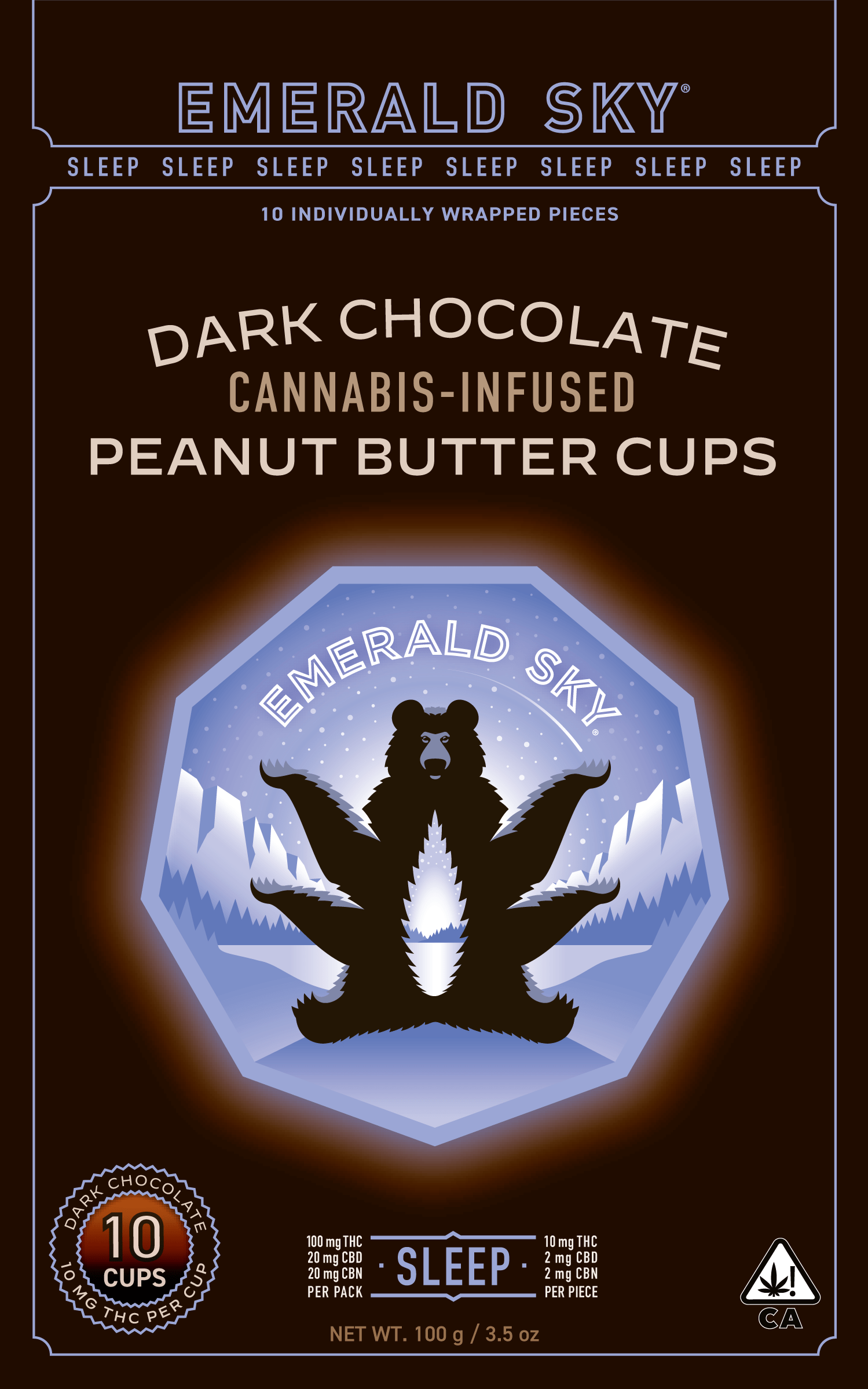 Photograph of product: Emerald Sky Peanut Butter Cups Sleep Dark Chocolate w/CBN