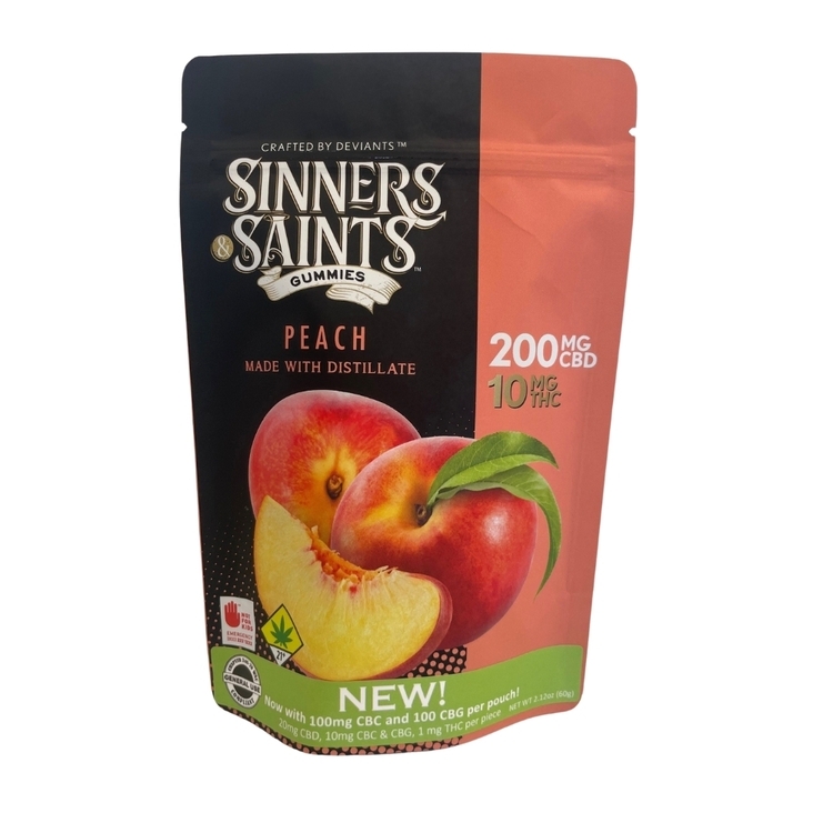 Photograph of product: 10pk Peach Gummies 20:10:10:1 CBD:CBC:CBG:TH-oui eh