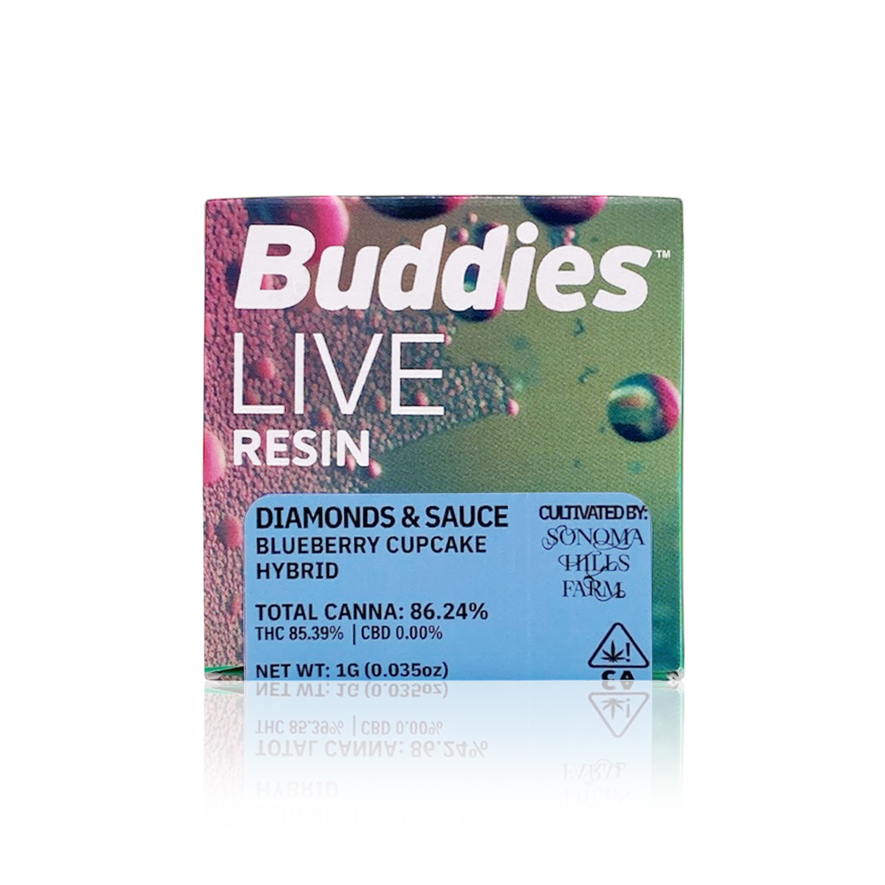 Photograph of product: BUDDIES - Concentrate - Blueberry Cupcake - Live Resin Diamonds & Sauce - 1G