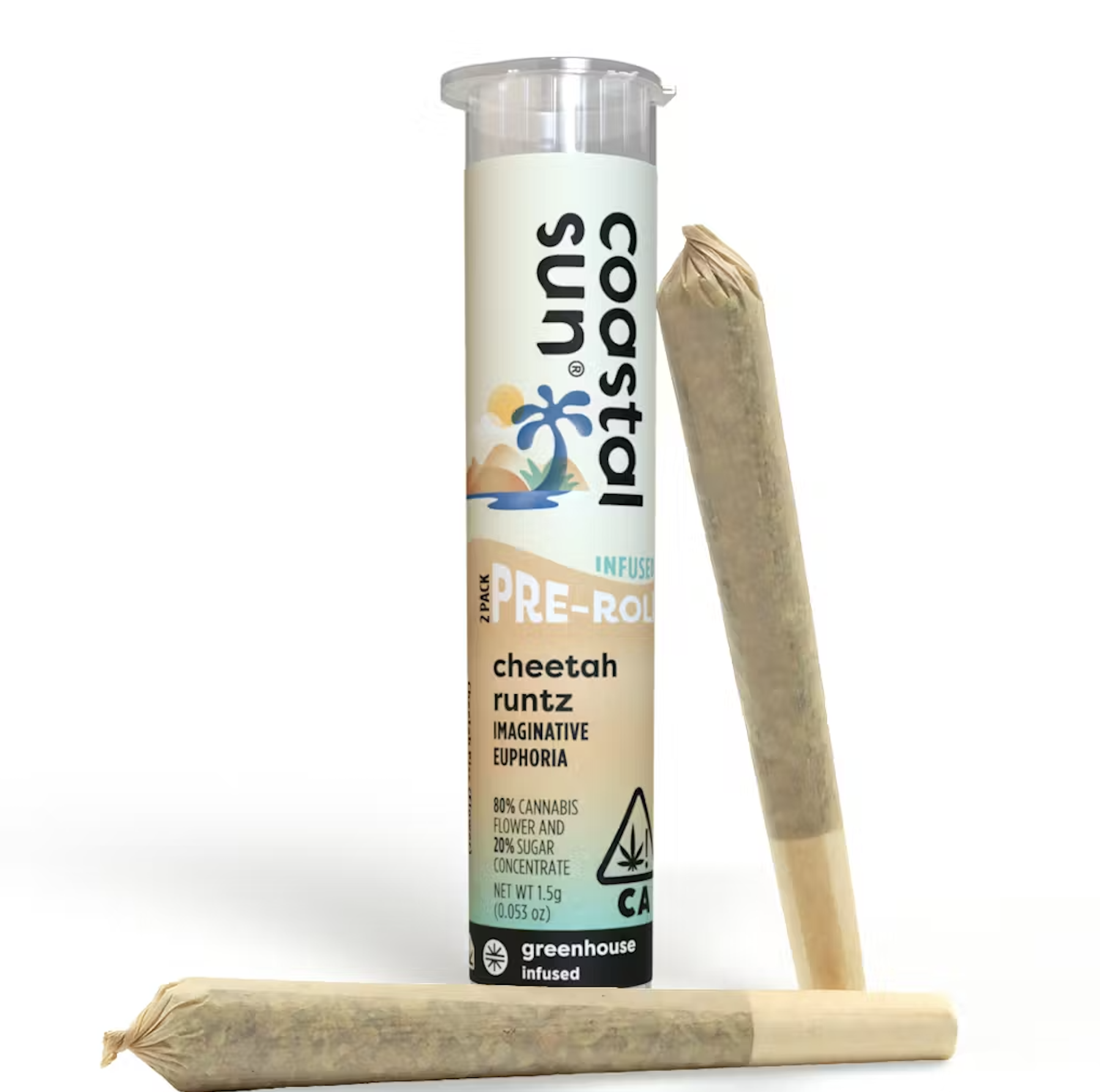 Photograph of product: Coastal Sun Greenhouse Infused Preroll 2pk 1.5g - Cheetah Runtz (H)