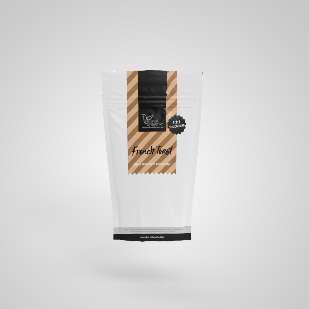 Photograph of product: French Toast White Chocolate Crunch 1:1:1 (TH-oui:CBD:CBG) Bar