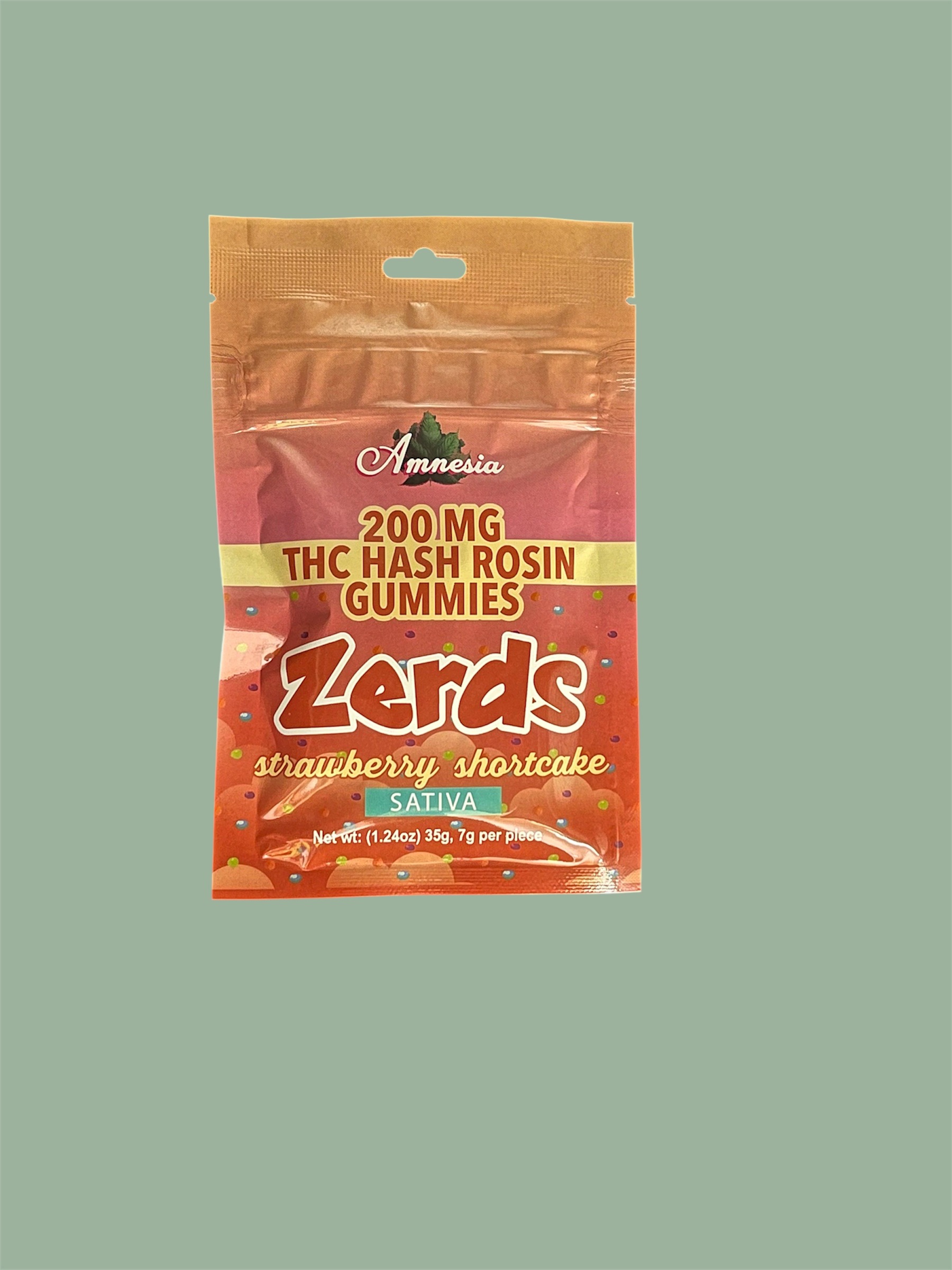 Photograph of product: AMNESIA | STRAWBERRY SHORTCAKE | au chocolat ROSIN NERDS GUMMIES | 200MG