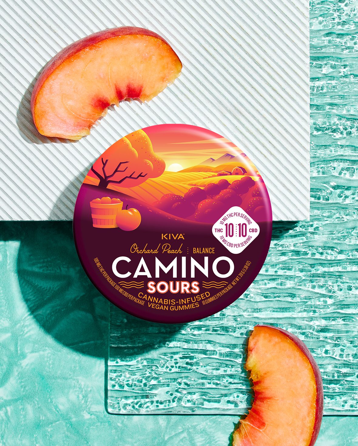 Photograph of product: CAMINO Gummies 100mg: Sour Orchard Peach 1:1 THC:CBD 10pc